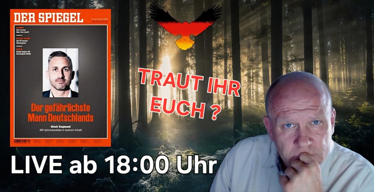 JahnTeam's tweet photo. 💥Mittwochabend LIVE ab 18:00 Uhr💥

zu Gast: Ulrich Siegmund (AfD)

YouTube LIVE Kanal: https://t.co/sxCC5pSi3J

YouTube Video Kanal: https://t.co/S9NJbeZbg7

Twitch: https://t.co/nMptn4PGsS

X: https://t.co/zd2R0CHGrP

🦅#TEAMHEIMAT🇩🇪

- Bitte Teilen - https://t.co/dVRMTdlgsk