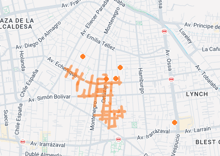 Imagen del mapa de cortes en línea donde se muestra el sector afectado por el corte de energía