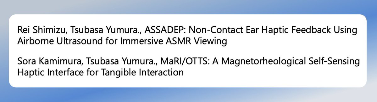 yumulab's tweet photo. The 32nd ACM Symposium on Virtual Reality Software and Technology #VRST2026 のデモセッションに、清水 怜良さん(修士2年)、上村 宙さん(4年)が主著の2件の発表が採択されました🙌 #johodai #yumulab https://t.co/ctQLghK2Sa