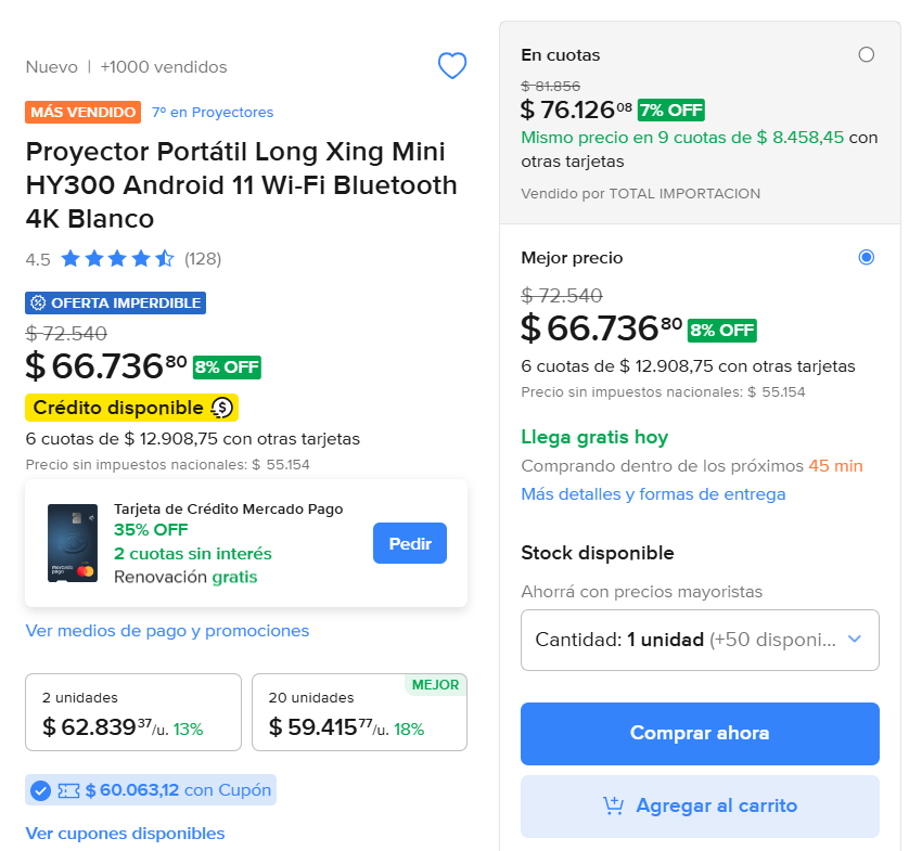 AhorrandoAndoAr's tweet photo. QUEDA A $60.063 🔥🔥🔥

Proyector Portátil Long Xing Mini HY300 Android 11 Wi-Fi Bluetooth 4K Blanco

Queda a ese precio con el cupón: ENVIOPLUS2

Hasta 6 cuotas sin interés con BBVA Black+, Galicia Más, Supervielle y tarjeta Mercado Pago

https://t.co/Wjwx0daN0B https://t.co/4B2dkkEGad