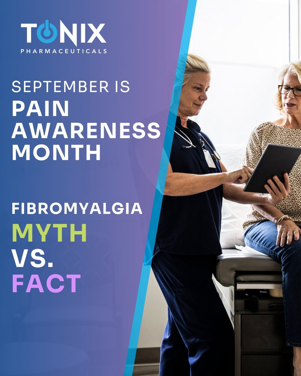 TonixPharma's tweet photo. This #PainAwarenessMonth, we're raising awareness of some common misconceptions about fibromyalgia, a complex chronic pain disorder.

Swipe through below.

#Fibromyalgia #ChronicPain https://t.co/wmXk2Ypqlp