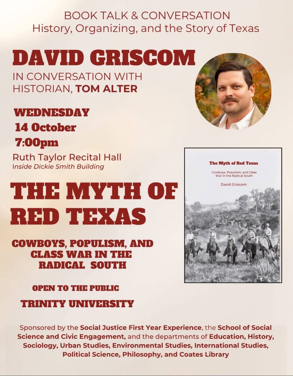 DavidGriscom's tweet photo. Texas birthed populism and one of the largest socialist movements in the country. Excited to be reclaiming our radical history in San Antonio with Tom Alter next month! https://t.co/uY3UBBBRIL