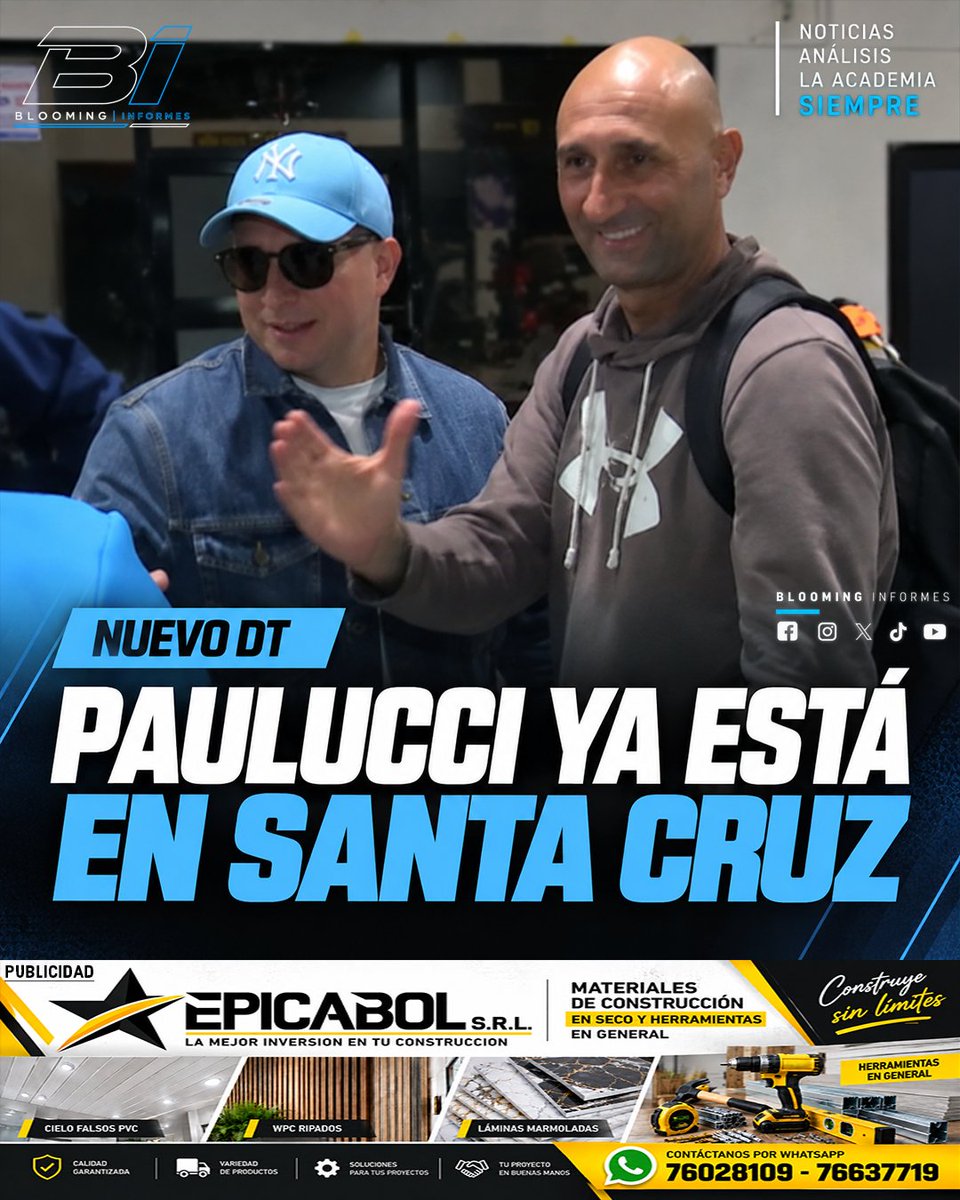 BloomingInforme's tweet photo. 🔵⚪ ¡PAULUCCI YA ESTÁ EN SANTA CRUZ! El nuevo DT de Blooming arribó a la capital cruceña y ya se prepara para asumir el mando de la Academia. Ahora toca meterle con todo. ¡Vamos Blooming! 💙🤍

Blooming Informes https://t.co/pn9XytU4Tf