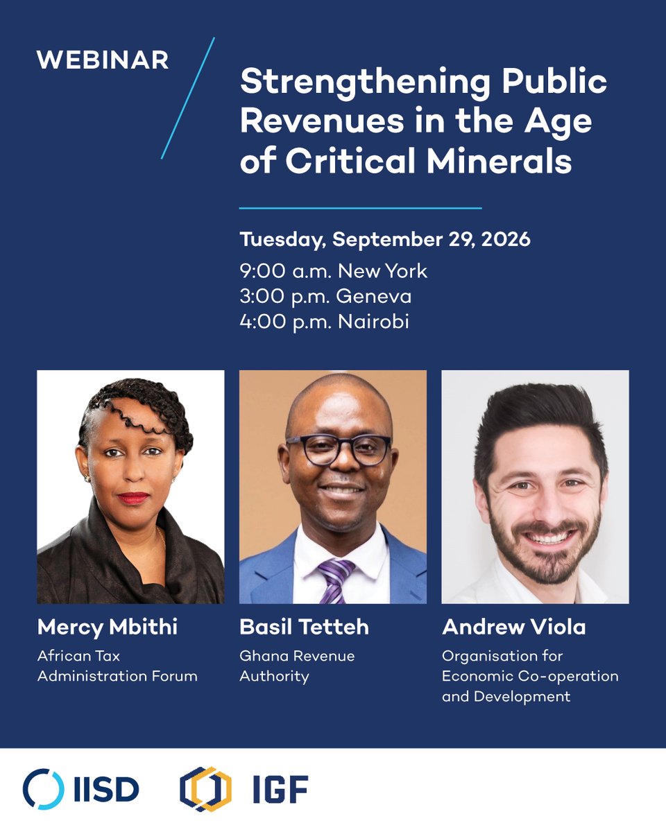 IISD_ELP's tweet photo. 💎 With billions lost annually to mining tax avoidance, how can resource-rich nations capture their fair share in the critical minerals boom?
Join our Sept 29 webinar mapping tax avoidance sources & reflecting 10 yrs of work on #BEPS in the sector
🔗 https://t.co/MgorrIUSzA https://t.co/qhqZNLEHHT