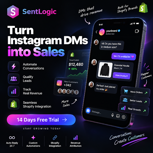 sentlogic's tweet photo. 🚀 Turn Instagram DMs into Shopify sales with SentLogic
💬 Automate conversations

🎯 Qualify leads

🛍️ Connect with Shopify

📈 Track real revenue
Your DMs can do more than start conversations

They can create customers 🔥
🎁 14 Days Free Trial

#SentLogic #Shopify #ShopifyBrands #InstagramMarketing #DMMarketing #Ecommerce #ShopifyStore #SalesAutomation #MarketingAutomation #DTCBrands
