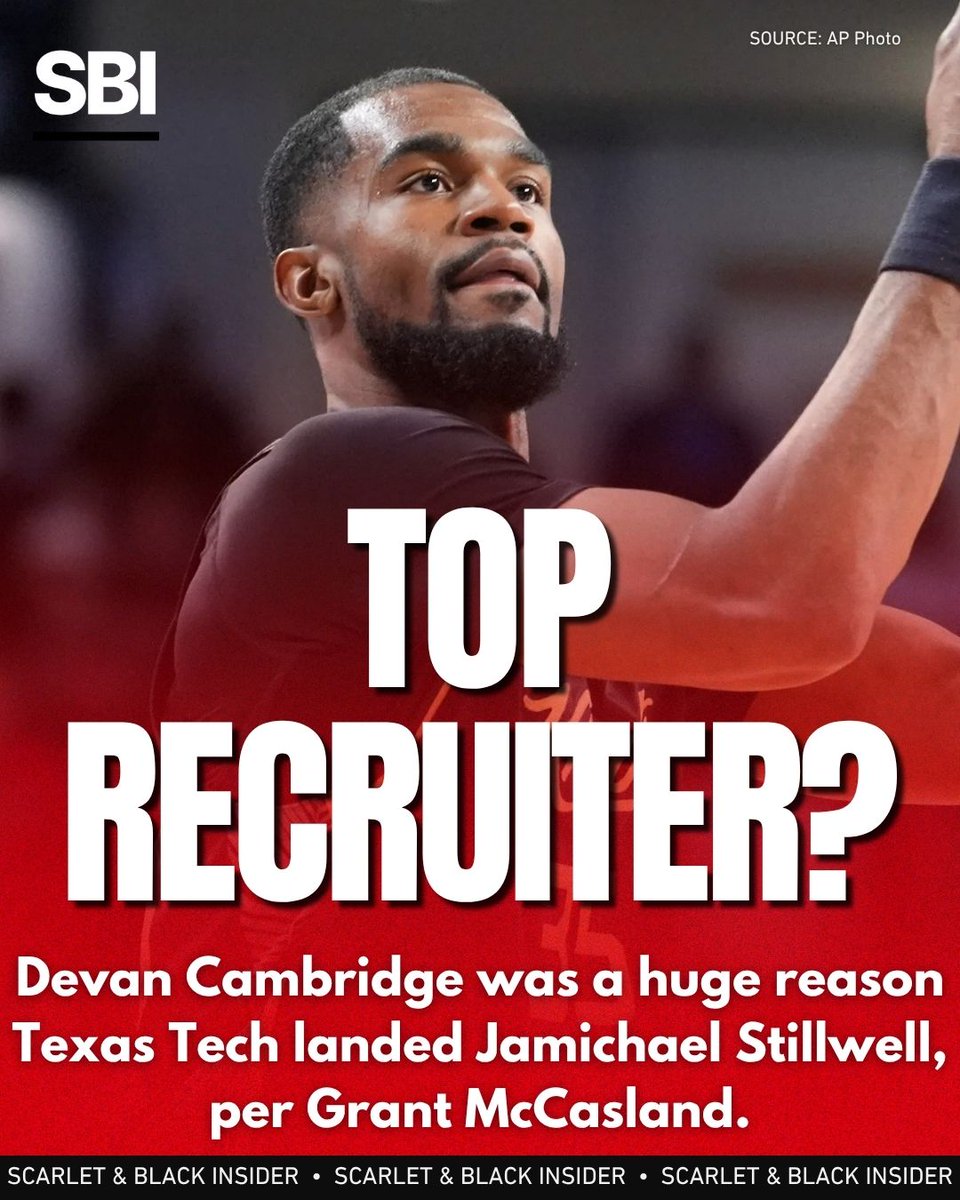 SBInsiderHQ's tweet photo. 'CRUITIN | Former Red Raider Devan Cambridge was a large reason @JamichaelStill1 ended up in Lubbock, per Grant McCasland.

Cambridge and Stillwell were teammates last season at UCF.

Coach Cambridge 🔜🤔 https://t.co/vTB62t8cvd