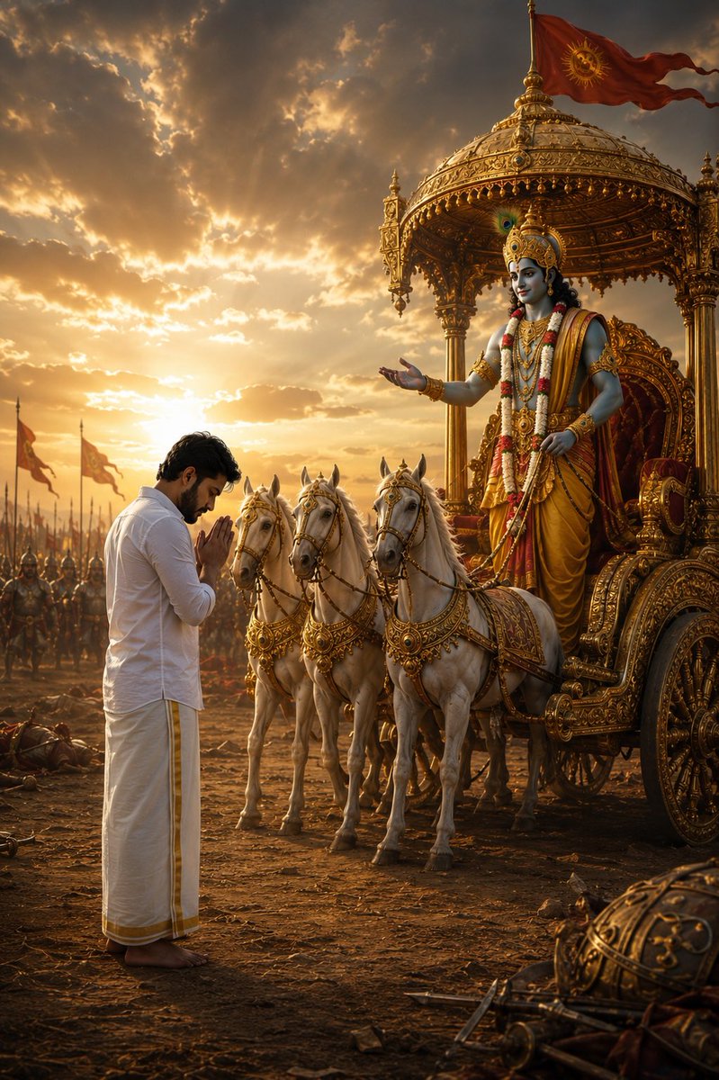 Bhuvanvashi05's tweet photo. उद्धरेदात्मनाऽऽत्मानं नात्मानमवसादयेत्।
आत्मैव ह्यात्मनो बन्धुरात्मैव रिपुरात्मनः॥
— भगवद्गीता, अध्याय 6, श्लोक 5
अर्थ:
मनुष्य को स्वयं अपने आप को ऊपर उठाना चाहिए, स्वयं को गिराना नहीं। क्योंकि मनुष्य स्वयं ही अपना मित्र है और स्वयं ही अपना शत्रु। https://t.co/KoEgzmrHTo