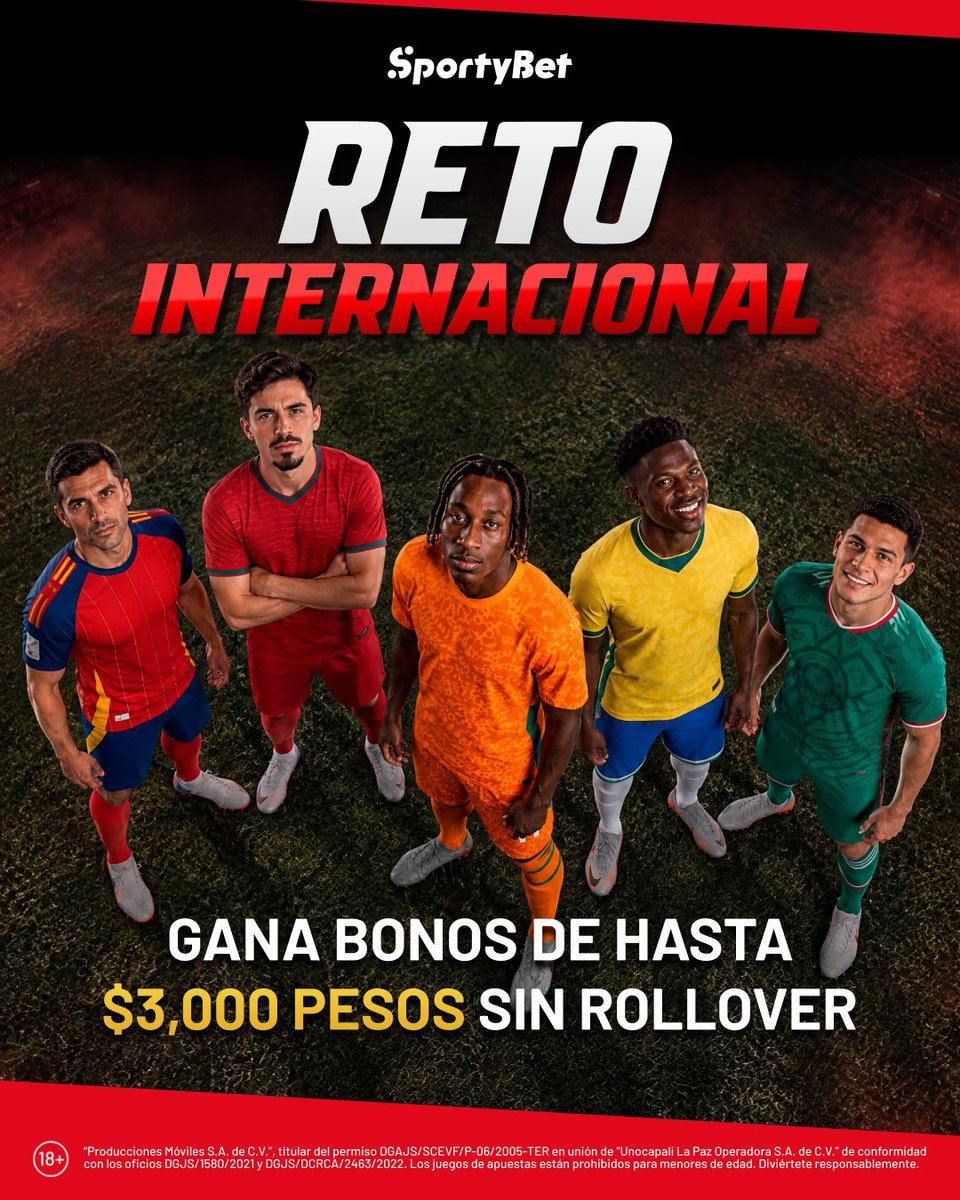 sportybet_mx's tweet photo. ¡LLEGÓ EL RETO INTERNACIONAL! 🌎🏆⚽️

Ponte la camiseta y demuestra quién manda en las fechas FIFA. Entra al ranking semanal y gana bonos de hasta $3,000 pesos sin rollover. 🎁✨

¿Cómo participar?
1⃣ Entra a Sporty Club y activa el Reto Internacional. 📲
2⃣ Mete tus apuestas (pre-partido o en vivo, momio min -500) en los torneos participantes. 🎯
3⃣ ¡Acumula la mayor suma de momios ganadores y amarra tu lugar en el Top 3! 🤑💥

• 1er lugar: Bono de $3,000 MXN
• 2do y 3er lugar: Bono de $1,500 MXN

Activa tu reto y juega en https://t.co/uKgdFhsKgv. 📲🚀

#reto #apuestas #giveaway #gratis