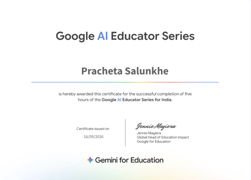prachetas_999's tweet photo. Excited to complete the Google AI Educator Series for India!
Looking forward to integrating responsible AI practices into academic research and STEM education.
#GES #GoogleAIEducatorSeries #GoogleForEducation #AIinEducation #EdTech #InnovationinEducation #GoogleforEdu https://t.co/tUEW3tepDS