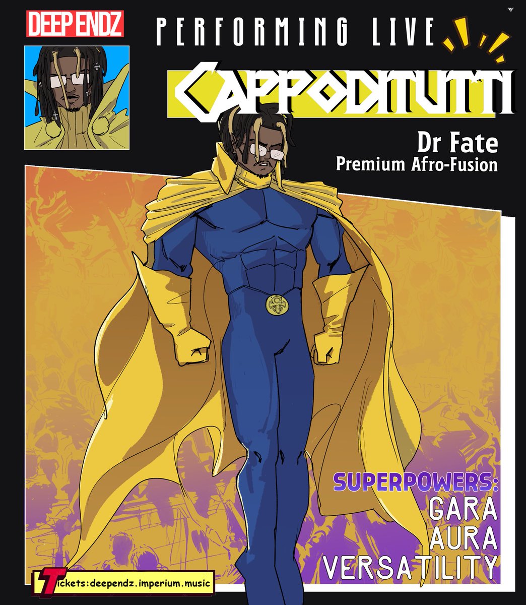 deeependz's tweet photo. Step into the Deep Endz with CAPPODITUTTI as Dr Fate 🪩 

tickets available here:: https://t.co/mL21wkN7OX https://t.co/st2pV88UPK