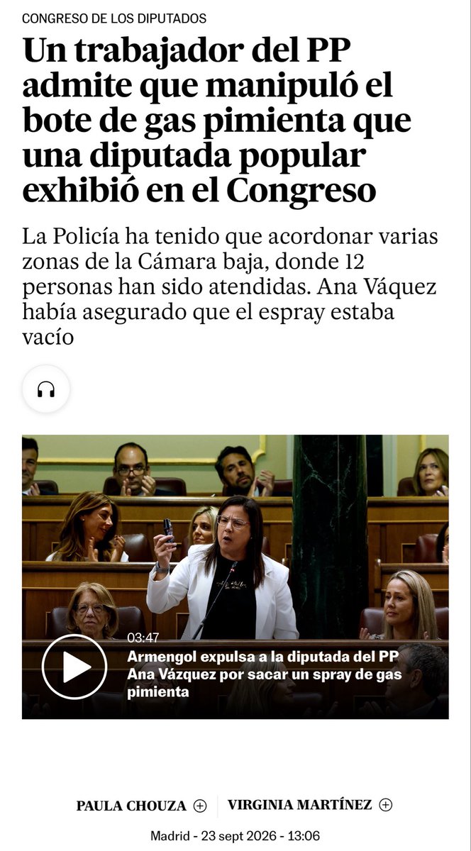 tvgcensura's tweet photo. 😱 VOLVEUNO FACER

No día en que o persoal da #CSAG se mobilizou contra a manipulación, a @TVGalicia volveu poñer os servizos informativos ás ordes do Partido Popular.

Vergoñento tratamento da polémica causada hoxe por @anadebande, que Marta Darriba despacha en 5 segundos sen mencionar a ducia de persoas intoxicadas, un feito coñecido máis de HORA E MEDIA ANTES de emitirse o #TeleXornal.

👩🏼🎙️ «O episodio obrigou, ademais, a pechar temporalmente unha zona de baños da Cámara».

🔫 Despois comeza a ‘Operación Salvemos a P̶o̶l̶i̶c̶í̶a̶ Soldada Ana’, comparando o feito de hoxe cun episodio anos atrás do deputado Gabriel Rufián.

Faltoulles aclarar que, segundo o Regulamento de Armas (RD 137/1993), o esprai de pementa é unha arma; as balas son munición/compoñentes.