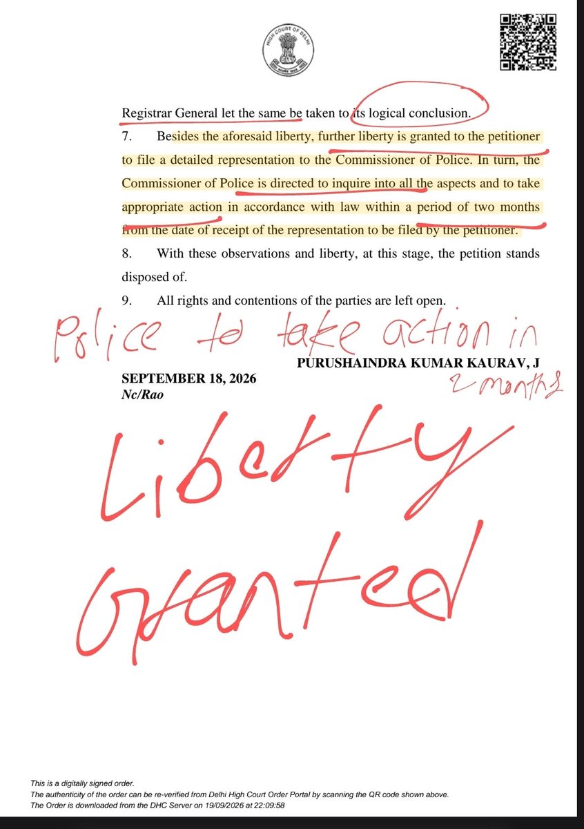 advamanyadav22's tweet photo. Absolutely cinema.🫡

Land grabbers fabricated DHC order to grab a plot.

They took genuine order &amp; illegally typed "Interim stay granted" at bottom. 

Court caught fraud dead to rights &amp; ordered Registrar &amp; Police Commissioner for strict criminal investigation within 2 months..! https://t.co/DfUWQ8q6Zj