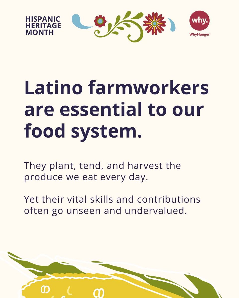 CATAMigrantes's tweet photo. Latino farmworkers plant, tend, and harvest the food on our tables, yet their contributions often go unseen. This Hispanic Heritage Month, recognize their work and support farmworker-led organizing. Reposted from @whyhunger. #HispanicHeritageMonth https://t.co/HrVDeP6MoC