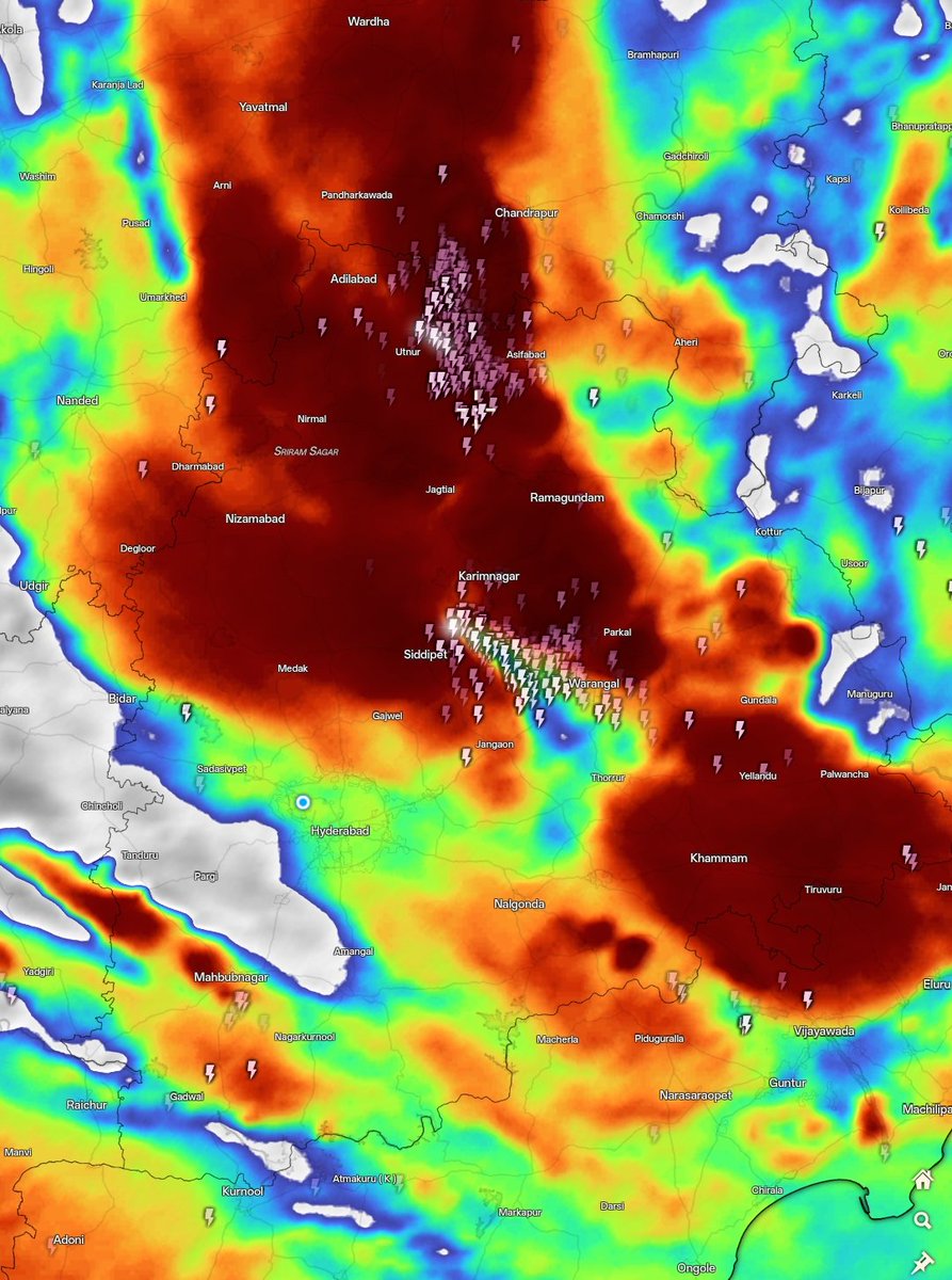 Hyderabadrains's tweet photo. TG DISTRICT ALERT — 23 SEP | 7:50 PM

Dark-brown marked districts are  witnessing massive rainfall activity.

EAST TELANGANA ALERT:
Severe thunderstorms are developing from the outer bands of the Deep Depression, with intense activity spreading across the region.(Asifabad • Mancherial • Peddapalli • Jayashankar • Mulugu • Bhadradri • Khammam • Mahabubabad • Warangal • Hanumakonda • Karimnagar)

🟠 Likely to join the alert:
Siddipet • Jangaon • Rajanna Sircilla

☀️ Hyderabad: Remaining comparatively dry for now.

⚠️ Stay alert for rapidly developing thunderstorms & very heavy rainfall.

Updates continue…