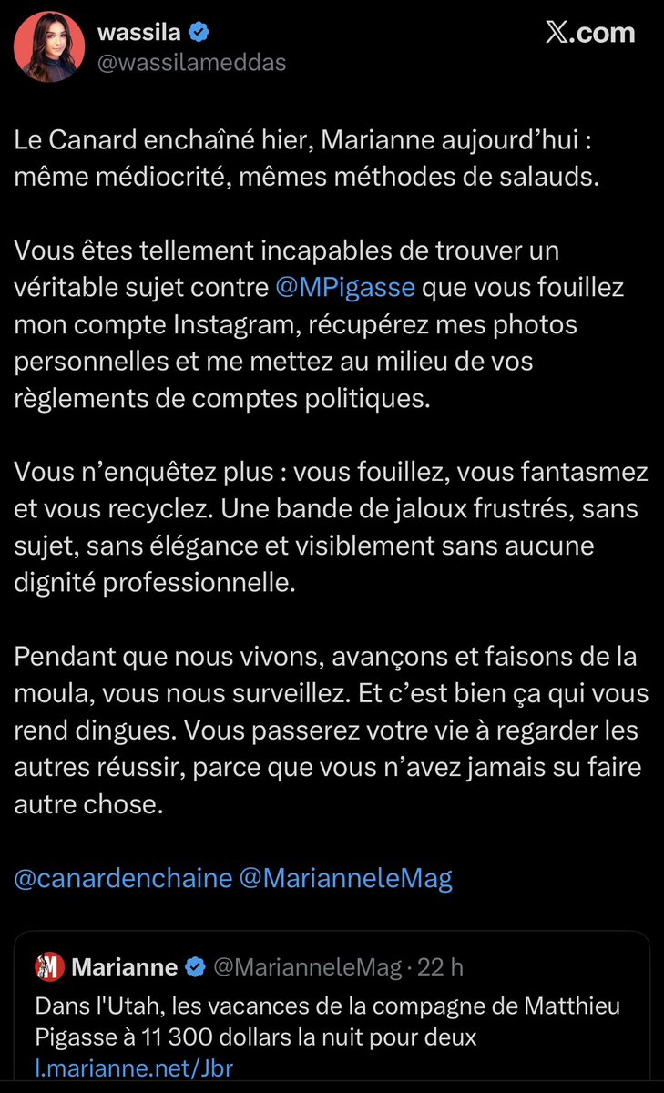 quatremer's tweet photo. La compagne de @MPigasse qui étale sa vie privée sur ses réseaux sociaux (pas besoin de "fouiller") et qui ne comprend manifestement pas pourquoi les médias s'intéressent à son cher et tendre qui est entrée dans l'arène politique et médiatique en prétendant qu'il était du "tiers Etat". Quand on raconte des carabistouilles, on s'expose à être pris la main dans le pot de confiture 🤪