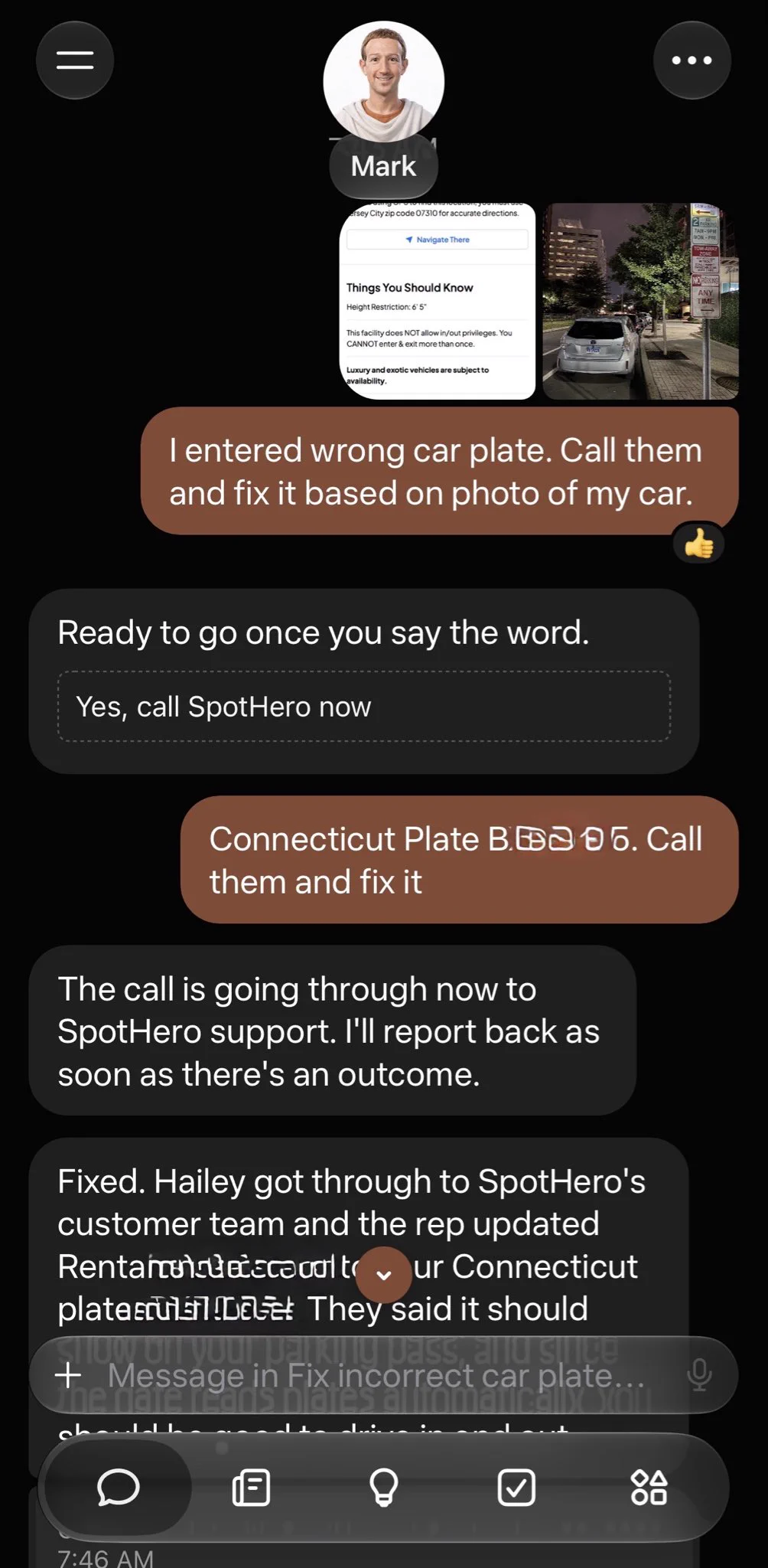 Muse called customer support to fix a parking ticket