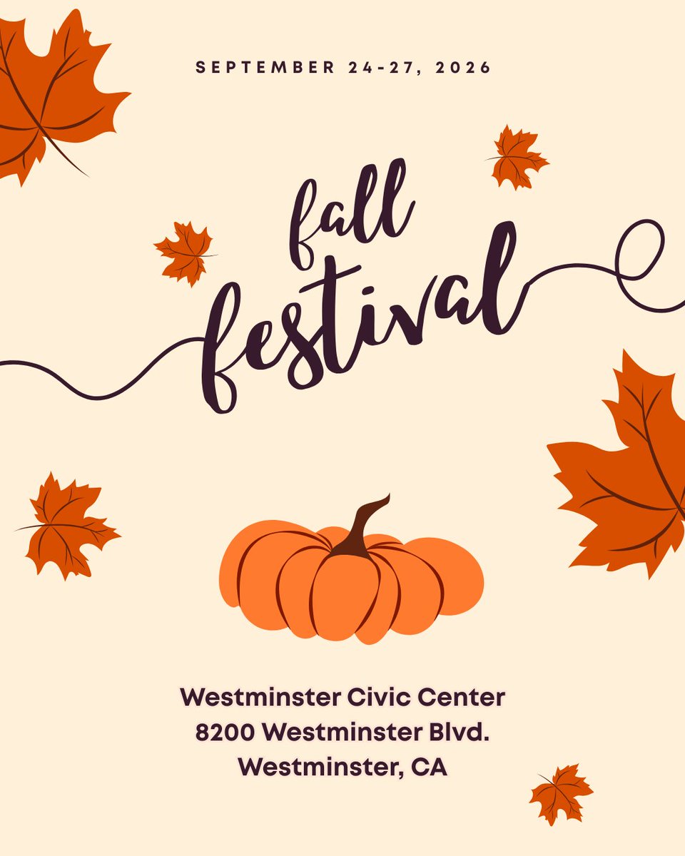 ToyotaOfOrange's tweet photo. 🍂🎡 Fall fun is coming to Westminster! 🎉

Toyota of Orange is excited to highlight the upcoming Westminster Fall Festival, happening September 24–27, 2026 at the Westminster Civic Center! 🚗❤️

#ToyotaofOrange #WestminsterFallFestival #OrangeCounty #CommunityEvents #FallFun https://t.co/IW3pXDDXd3