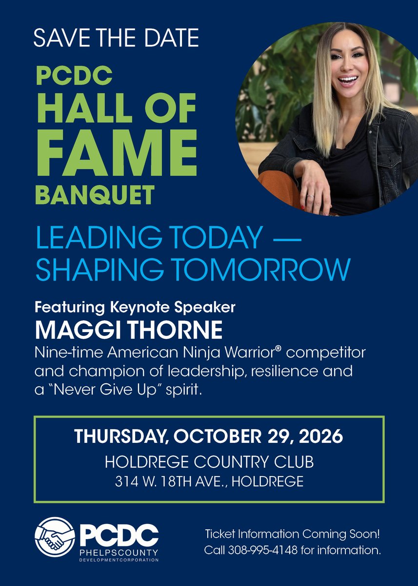 PhelpsCountyDev's tweet photo. ✨ Get ready to be inspired! Join us for the PCDC Hall of Fame Banquet featuring the incredible speaker Maggi Thorne! Mark your calendars and prepare for an unforgettable evening! 🏆💫 
#GROW37 #PhelpsCountyNE #MaggiThorne #PCDCHallOfFame #CelebrateExcellence https://t.co/CRbYXhbFq3