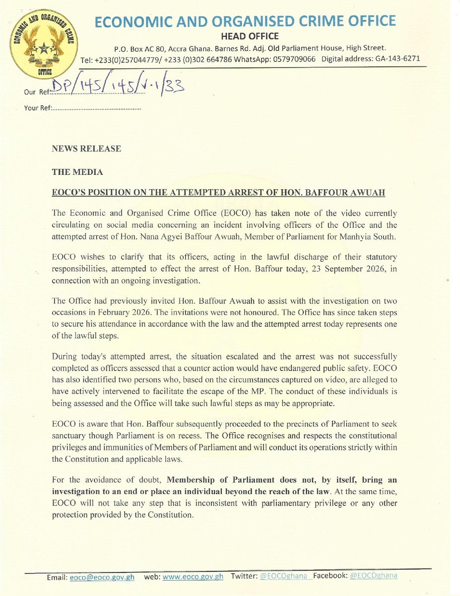 EOCOghana's tweet photo. EOCO's position on the attempted arrest of Hon. Nana Agyei Baffour Awuah.

#public #ghana #eocoghana https://t.co/bXhmcCSxNZ