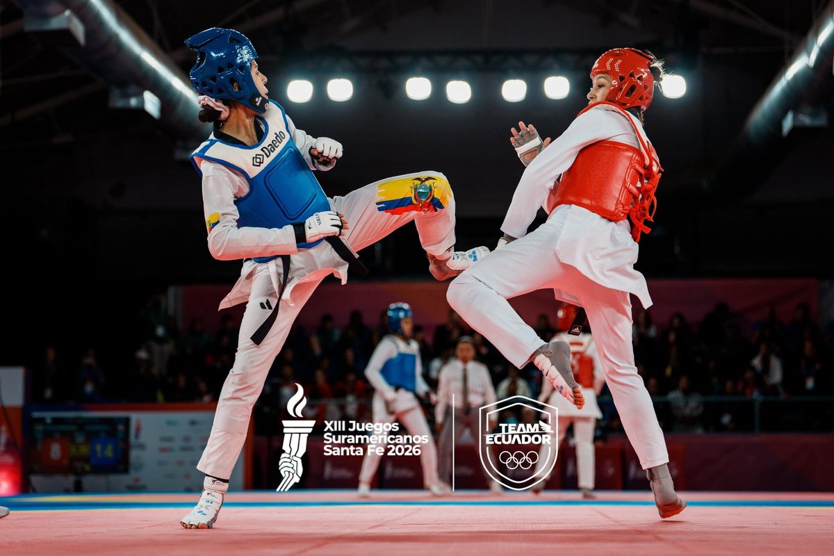 TeamEcuador_Oly's tweet photo. ¡ENTREGA TOTAL EN TAEKWONDO! 🇪🇨🥋⚡
María Torres cerró su participación en Santa Fe 2026 en cuartos de final Kyorugi (-57 kg), tras caer 2-1 ante Alexmar Sulbarán (VEN). 💥
¡Aplausos para nuestra tricolor por dejarlo todo en el tapiz! 👏🇪🇨👇
#TeamEcuador #SantaFe2026 https://t.co/75rotlAPsy