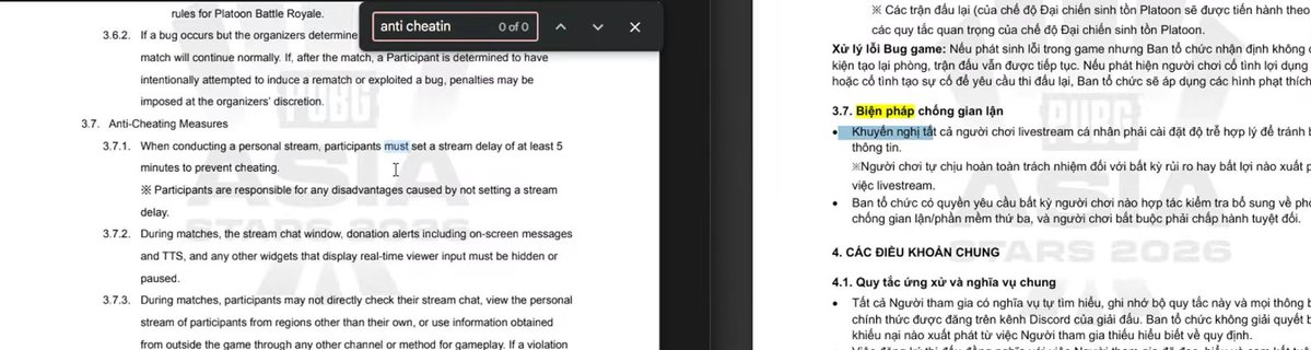 SmallKorean6767's tweet photo. WHY WERE PLAYERS BANNED FOR FOLLOWING THE LATEST VALID RULEBOOK ON DISCORD? RULEBOOK 19 WAS NEVER POSTED THERE. WHY SHOULD PLAYERS FOLLOW AN UNOFFICIAL RULEBOOK? 

I2: RULEBOOK 19 LEFT, 17 RIGHT. “KHUYẾN NGHỊ” = “RECOMMENDATION.” #PUBG https://t.co/7mmmKsRBeY