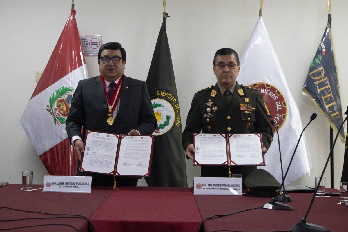 EjercitoPeru's tweet photo. #InfoEP | El Ejército del Perú, a través de la #DITELE, y el Colegio de Ingenieros del Perú – Consejo Nacional suscribieron un convenio para fortalecer capacidades en transformación digital, ciberseguridad, inteligencia artificial y centros de datos. https://t.co/T9GwgJSFvp