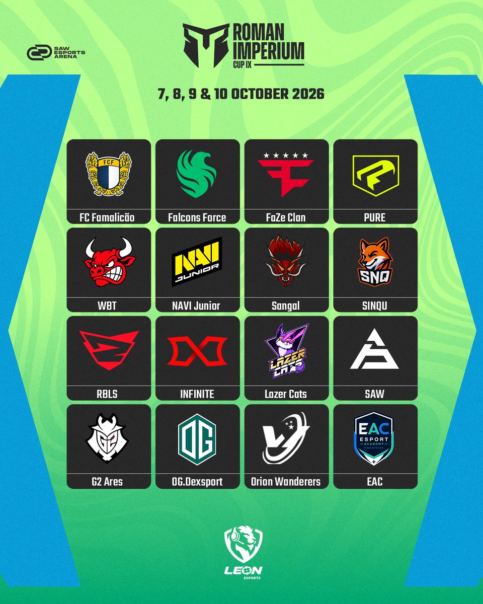 rmnimperiumcup's tweet photo. ⚔️ WARRIORS LOCKED IN ⚔️

16 teams have answered the call and are ready to clash for the ROMAN Imperium Cup IX trophy!

📅 October 7-10
📍 SAW Esports Arena
📺 https://t.co/tKd0ovaVWn

@famaesports
@FalconsEsport Force
@FaZeEsports
@CSPUREGG
@WBTesports
@natusvincere Junior
@sangalgg
@SINQUESPORTS
@RebelsGaming
@infiniteggro
@lzrcats
@sawggofficial
@G2CSGO Ares
@OGesportsCS
@OrionWanderers
@TeamEAC

#RomanImperiumCup