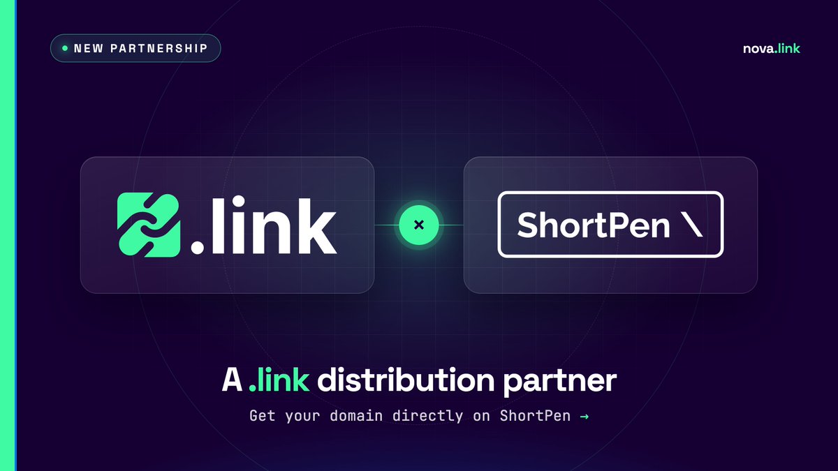 novadotlink's tweet photo. .@tryshortpen is built to make links branded, trackable &amp; easier to manage. We operate .link. Some partnerships don’t need overthinking.

Paid users can now claim a .link domain for free, directly inside the platform.

A useful domain, exactly where it belongs. https://t.co/n5PEUVk8jj