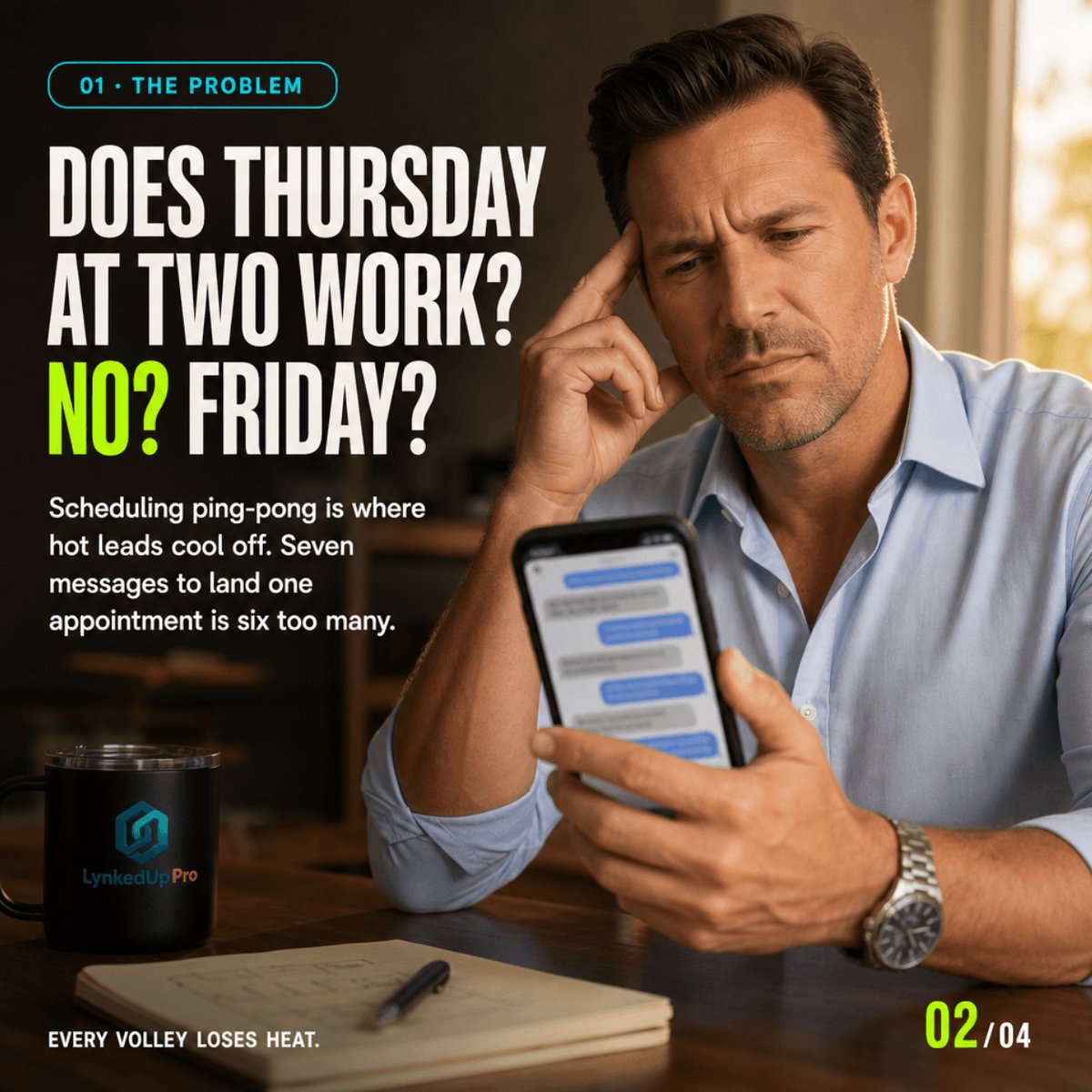 lynkedupSaaS's tweet photo. Seven messages to pick a Tuesday.

One link. They pick. It's booked. The calendar fills itself, and hot leads book while they're still hot.

Book a Live Demo at https://t.co/lM7DmUyjuK

#LynkedUpPro #ContractorCRM #usa #dallas #CRM https://t.co/g8XoNslauY