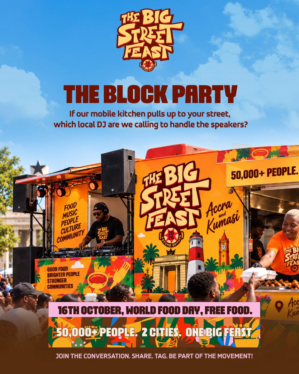 BIGSTREETFEAST's tweet photo. The streets are callinggg 🎶💃🏽

If the Big Street Feast mobile kitchen pulled up on YOUR street, which DJ are you trusting to bring the bangers? 🔥

Tag them and  SHARE this post🎉

#TheBigStreetFeast #WorldFoodDayWithChefAbbys https://t.co/GijNsxDubf