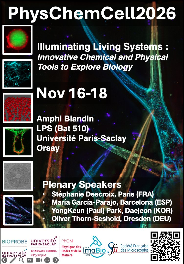 Fr_BioImaging's tweet photo. PhysChemCell 2026 conference will take place from Nov. 16 to 18, 2026 in Univ. Paris-Saclay

You will discover novel approaches at the crossroads of chemistry, physics &amp; biology to study living system

Interested? Register before Oct. 31, 2026!

More info👉https://t.co/dxlcyVyVJ5 https://t.co/wBRS4cUQfA