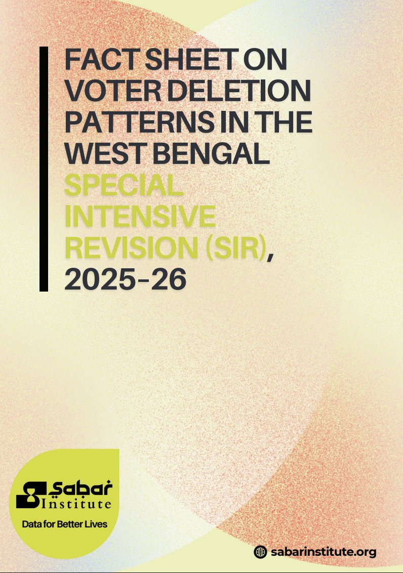 SabarInstitute_'s tweet photo. West Bengal offers perhaps the clearest picture of what SIR actually means in practice. Yet the terminology, numbers and outcomes are so complicated that they remain largely inaccessible to ordinary citizens.

Sabar Institute has published a short and accessible factsheet that cuts through this complexity and helps readers understand the scale and implications of the exercise.

This research has been carried out as a crowdfunded public-interest initiative. Collecting, processing and analysing electoral data at this scale requires substantial time, technical infrastructure and human effort. If you find this work useful and believe that independent, accessible research on electoral processes should continue, please consider supporting Sabar Institute through a donation.

Every contribution helps us keep this work independent and publicly accessible.

Link to the factsheet and donation details in the next post.