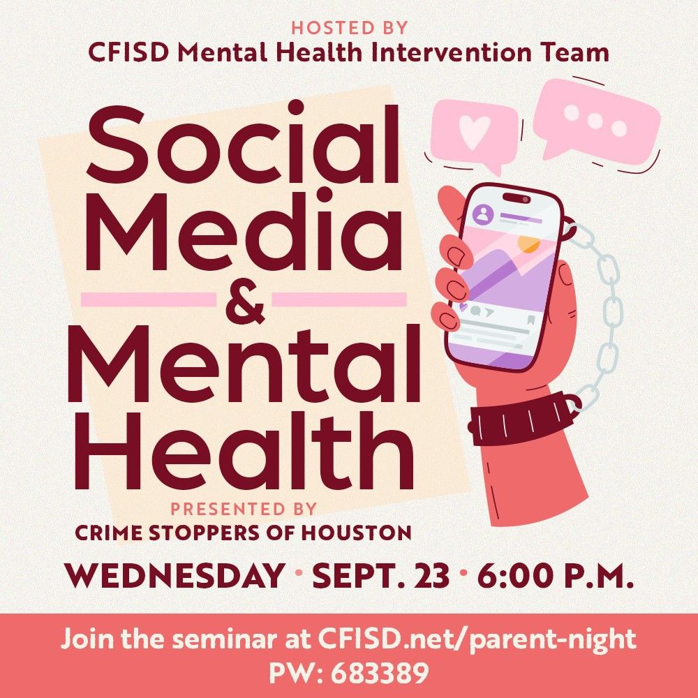 CFISDVirtual's tweet photo. Social Media &amp; Mental Health is an important topic for guardians as they support students in navigating social media &amp; mental health. 🎓Learn anywhere. Succeed everywhere.💻Flexible online learning🌐https://t.co/1uiv23WUtL #CFISDVirtual #LearnAnywhere #CFISDPathtoAmazing https://t.co/4d3wKNwk1y