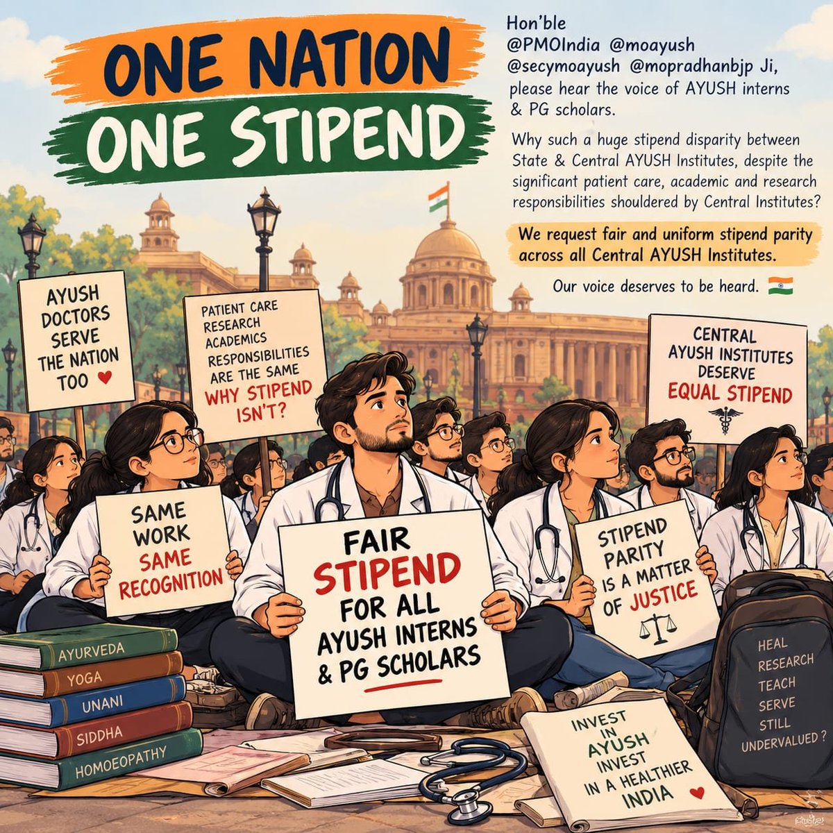 Homoeo_Doc's tweet photo. 🇮🇳 #OneNationOneStipend

@PMOIndia @moayush @secymoayush @mopradhanbjp Ji, we request a fair, uniform and revised stipend for AYUSH interns &amp; PG scholars across all Central AYUSH Institutes.

🙏 One Nation. One Stipend.

#ONESTIPEND #AYUSHStudents #StipendParity https://t.co/ovC8hyRsxm