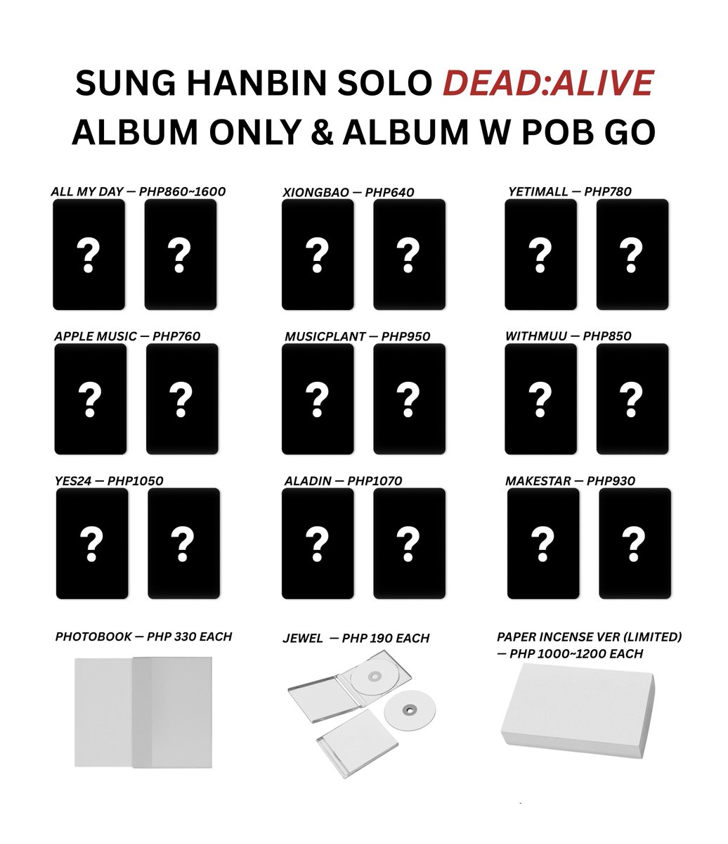 odibuys's tweet photo. #odibuysGOs [PH GO] wts lfb

🥀 SUNG HANBIN 1ST EP [DEAD:ALIVE]

☑️ sealed album only
photobook — ₱330 ea
jewel — ₱190 ea
paper incense — ₱1,000–₱1,200 ea

☑️ sealed album + POB
all my day • aladin • makestar • musicplant
withmuu • xiongbao • yes24 • yetimall

🎁 JOINER RAFFLE
↳ 1 winner of sealed paper incense ver.

🔗 order form: https://t.co/psmBzmIdMt
🗓️ doo: oct 5 / oct 9
💳 dop: 50% dp on doo + rb once onhand
🚚 eta: 2–3 weeks after kr shipout

🏷️ zb1 zerobaseone sunghanbin solo debut daylight nocturne luminous