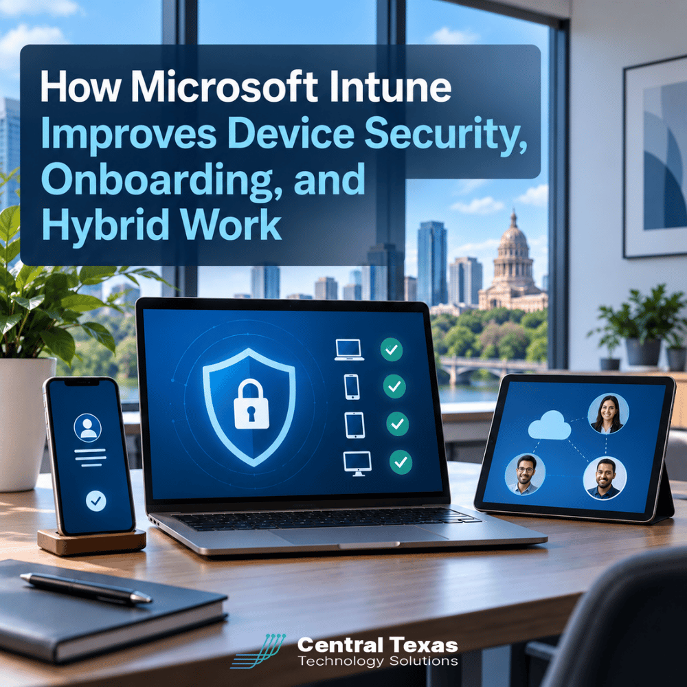 CTTSonline's tweet photo. Microsoft Intune can help businesses improve device security, automate onboarding, protect company data, and support hybrid teams. 💻🔐
https://t.co/diHLwqhrdk
#MicrosoftIntune #DeviceSecurity #HybridWork #Cybersecurity #CTTSonline #AustinTX #GeorgetownTX #BeltonTX #TempleTX https://t.co/tBLNWOFLr6