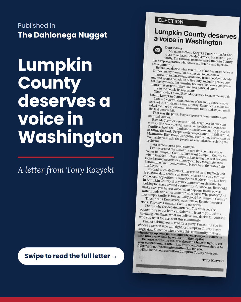 TonyKozycki's tweet photo. Today @DahlonegaNugget published my letter to the editor, and I'm grateful they did.

After our Lumpkin County debate, I didn't feel their coverage gave a fair picture of that night. So I wrote back. 🧵👇 https://t.co/P4gsC58OqI