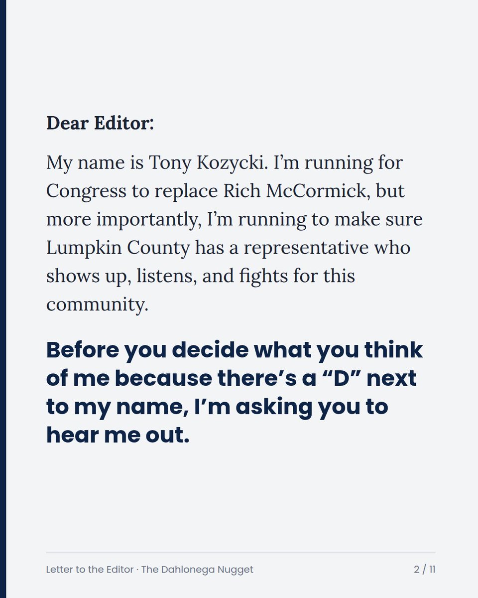TonyKozycki's tweet photo. Today @DahlonegaNugget published my letter to the editor, and I'm grateful they did.

After our Lumpkin County debate, I didn't feel their coverage gave a fair picture of that night. So I wrote back. 🧵👇 https://t.co/P4gsC58OqI