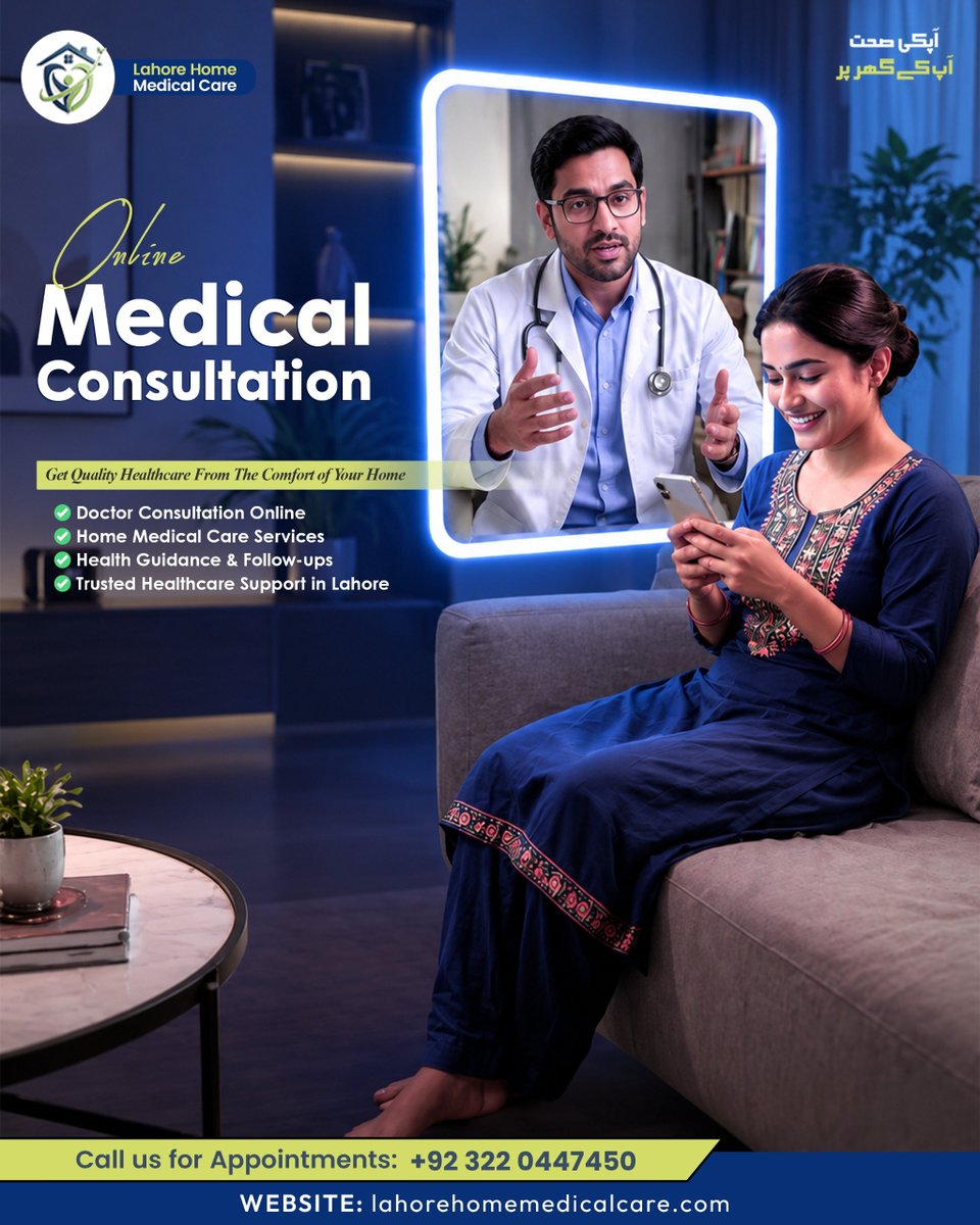 Muhamma93029352's tweet photo. *Aapki sehat, ab aapke ghar par!*
Skip the clinic queues and consult expert doctors from the comfort of your home.

🩺 *Services:* Online Consultation, Home Care, Follow-ups & Trusted Lahore Support.

📞 *Call/WhatsApp:* +92 322 0447450
🌐 *Website:* https://t.co/8VtGdHqmaf

#LahoreHomeMedicalCare #OnlineConsultation #HealthcareAtHome #TelehealthPakistan #LahoreDoctors