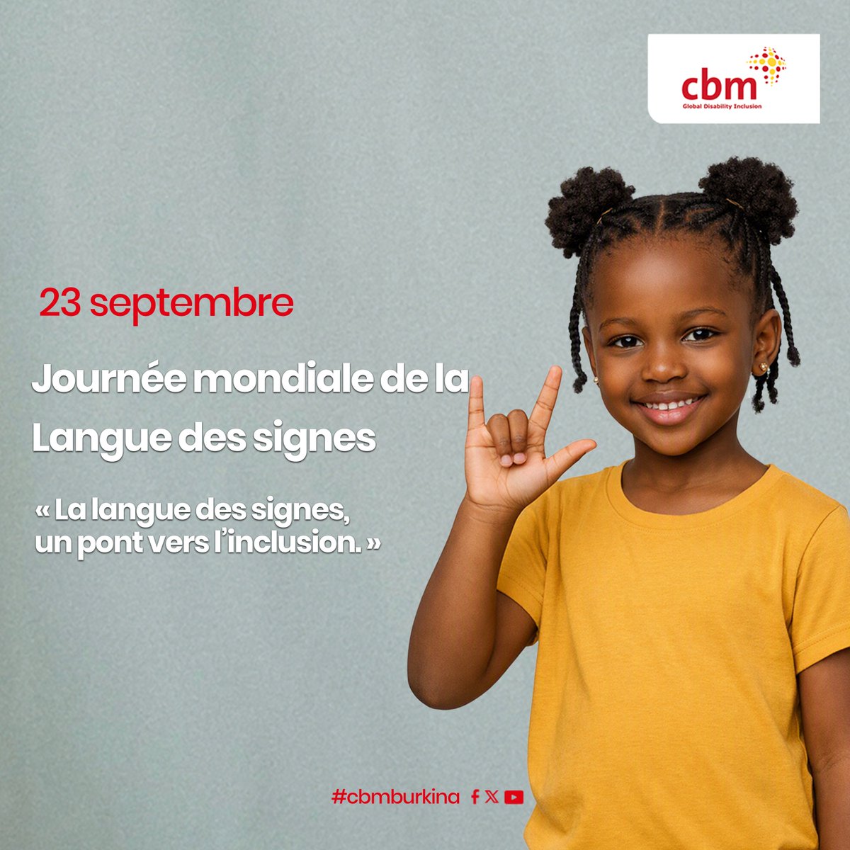 CBMburkina's tweet photo. La langue des signes, un pont vers l’inclusion. 👍🏾🤟🏾👌🏾

En cette #JournéeInternationaleDesLanguesDeSignes, œuvrons pour une société où chaque personne sourde peut participer pleinement à la vie sociale.

Communiquer, c’est exister.

#CBMBurkina #Inclusion https://t.co/11FJlF7ebn