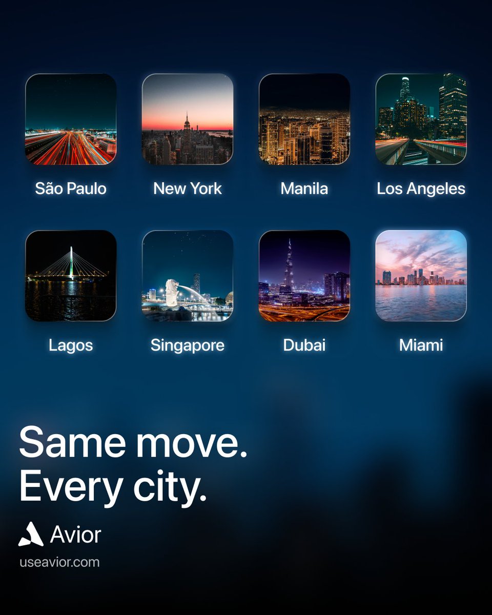 aviorfi's tweet photo. Dubai to Lagos. New York to Manila. On Avior, money moves between cities like these in seconds.

Apply for early access: https://t.co/AtHPbxD3bl https://t.co/zCXD0LWBV2