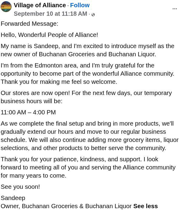 buperac's tweet photo. It’s the same small town story seen around the entire country of Canada right now. 

-Immigrant buys a cheap small town business to gain residency
-brings over the entire family from overseas
-runs small local store into the ground
-Lights historic store on fire that has been part of the community for 100 years
-Collects insurance money
-moves to a different area taken over by East Indians
-continues to ruin Canada

-Immigrant buys small town grocery store in the village of Alliance

-locals disappointed in the poor quality of business service

-Canada Post pulls the post office out likely due to incompetence

-things get worse

-store start on fire somehow

/fin