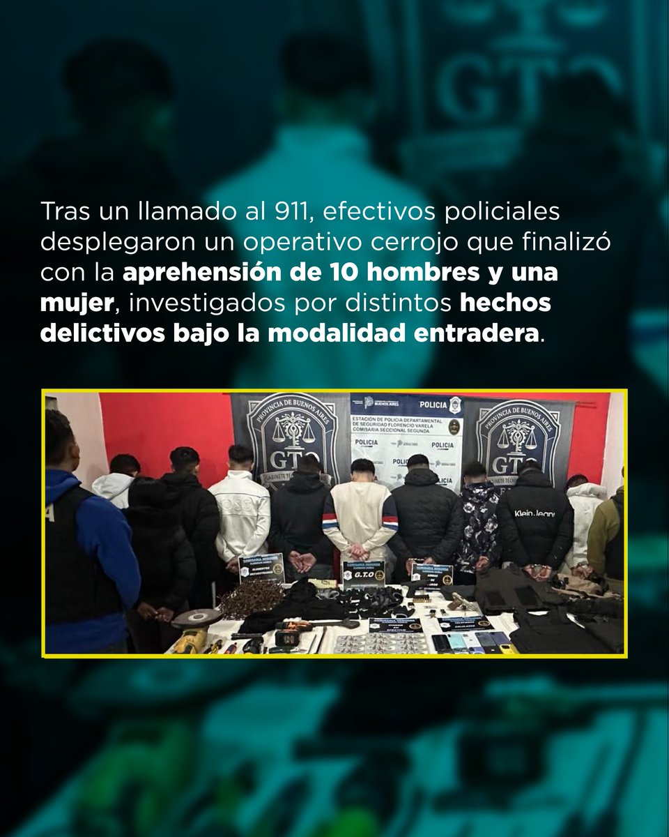 Andreswatsonok's tweet photo. 11 APREHENDIDOS EN OPERATIVO CONTRA BANDA DE ENTRADERAS 🚔

Tras un llamado al 911, un procedimiento policial permitió la detención de diez hombres y una mujer, investigados por distintos robos. https://t.co/kxQtdMwtvK