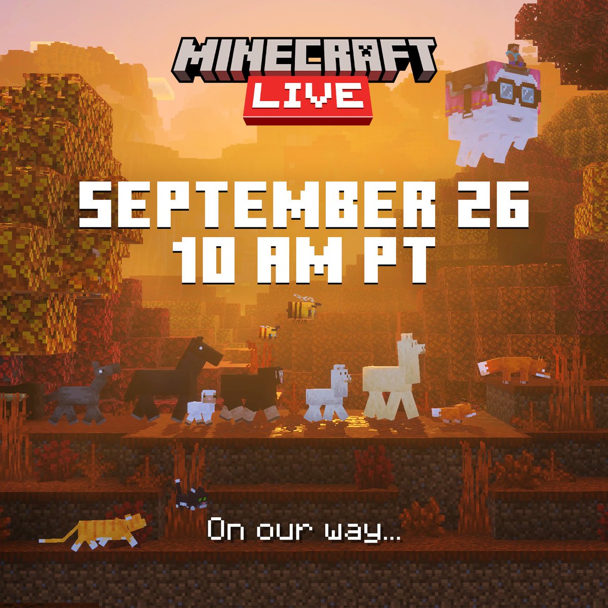 Minecraft's tweet photo. #MinecraftLIVE 🔜

See what’s coming to Minecraft on September 26 at 10 AM PT! https://t.co/E84FY7ESsq