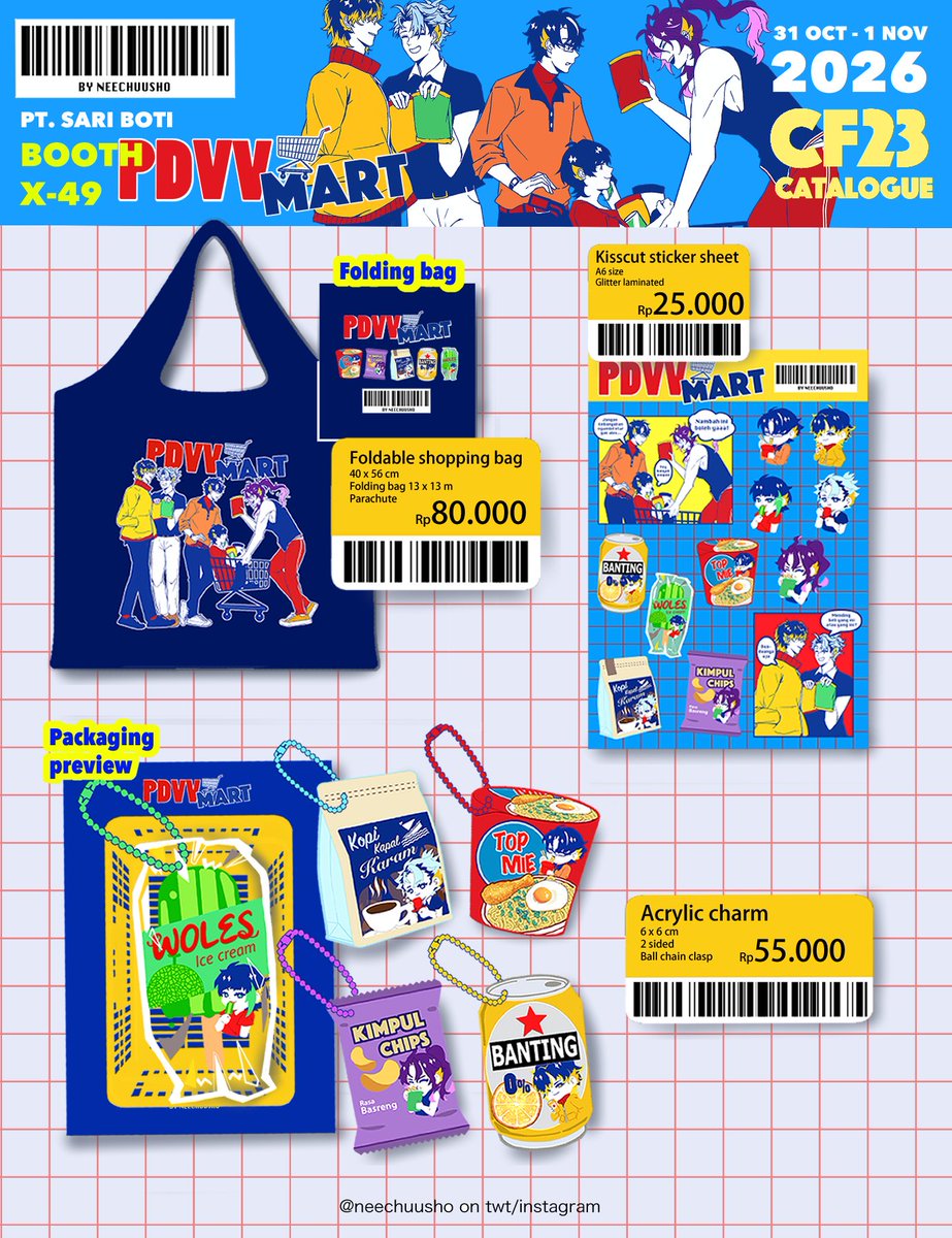 Neechuusho's tweet photo. 🔄&amp;💖appreciated! 

Neechuusho's #CF23 PO Catalogue + Giveaway batch 2 ! (1/4) 

📍 Both Days, ICE BSD
🗓️ PO period: 23 Sept - 1 Oct 2026 (closed 23.59 WIB/GMT+7)
🎨 PANDAVVA 
🔗 in reply

#Comifuro23 #cf23catalogue https://t.co/kXhzF7I8qI