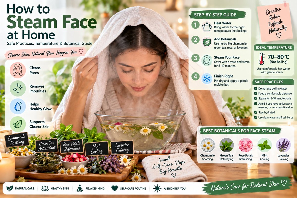 HealthBel_info's tweet photo. How to Steam Face at Home: Safe Temperature &amp; Guide
Learn how to steam face at home safely. Discover proper water temperatures, beneficial botanical additives, and essential skin safety…

https://t.co/ZDed3LNh26
#SkinCare #HealthySkin https://t.co/RuT80gli0D