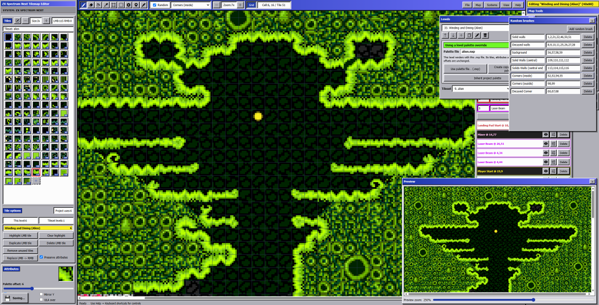 STompyRR's tweet photo. Chatting with another dev today inspired me to add a new theme to https://t.co/z2ssTp4E2A to keep things looking fresh. I've been pixelling away at an "Alien" theme, and it'll fit perfectly between the labs and the boss! Work to do, but I like it :)
#ZXSpectrumNext #RetroGaming https://t.co/i6OBNUylsG