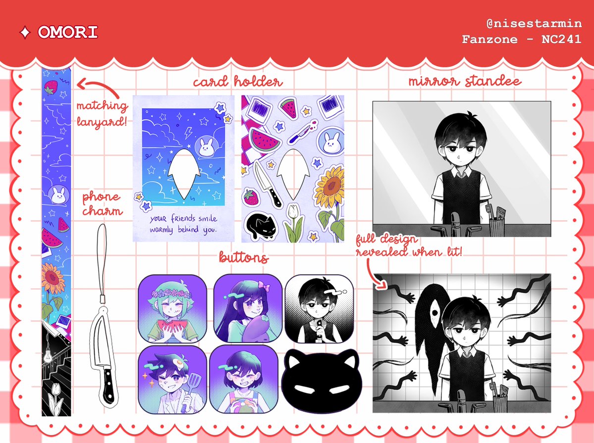 NiseStarmin's tweet photo. @JW_Arte Hello!! I'm Nise and I'll be in the Fanzone in NC 241, I will have merch of a bunch of my favorite games with me including 14DWY, TKatB, OMORI, LaDS, and much more!! 🫀

Hope to see you all there!! Feel free to DM me for reservations until Friday 🙏 (1/2) https://t.co/n0QFBF4aII