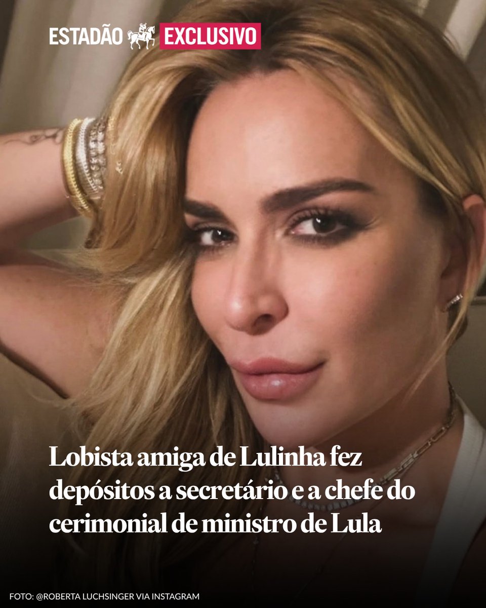 Estadao's tweet photo. EXCLUSIVO 🔴 Lobista amiga de Lulinha fez depósitos a secretário e a chefe do cerimonial de ministro de Lula https://t.co/aOPf6UA0j5

PF obteve comprovantes de pagamentos a funcionários do Ministério de Desenvolvimento Social, comandado por Wellington Dias, com o qual Roberta Luchsinger intermediou contratos de R$ 53,1 milhões para empresário de tecnologia; ministério não se manifestou, defesa de Lulinha disse que ele não tem relação com os depósitos e a defesa de Roberta afirmou desconhecer as conversas