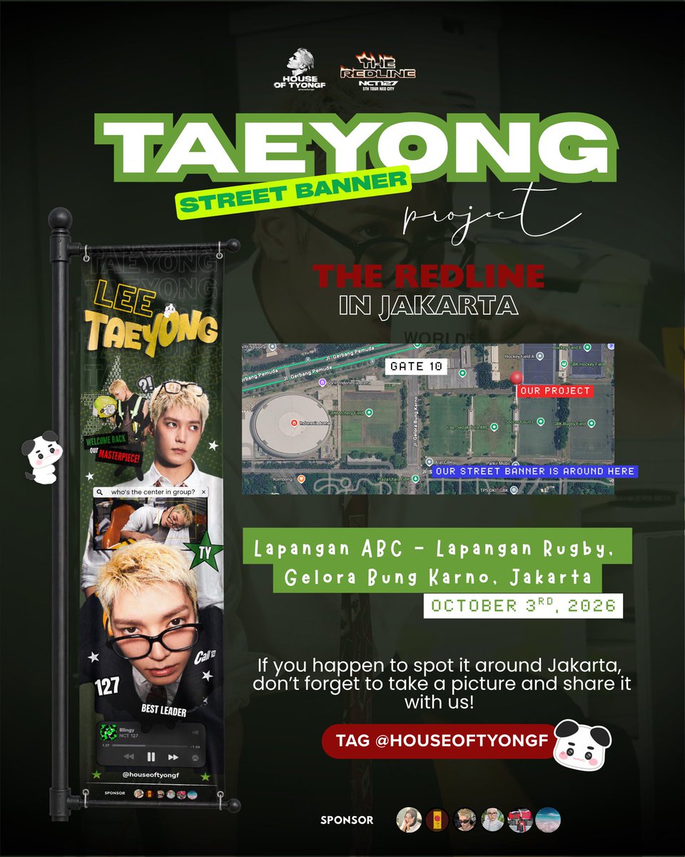 pcrnyadyotaeten's tweet photo. ˗ˏˋ 🚒★ˎˊ˗ 𝐓𝐘 𝐈𝐆𝐍𝐈𝐓𝐄𝐒 𝐓𝐇𝐄 𝐑𝐄𝐃𝐋𝐈𝐍𝐄

#TAEYONG Street Banner Project is Here

📅 03 October 2026
📍Around Lapangan ABC - Lapangan Rugby

Spotted our street banner? 👀✨
Don’t forget to snap a pic and tag us! 📸💖 

©️𝙷𝙾𝚄𝚂𝙴𝙾𝙵𝚃𝚈𝙾𝙽𝙶𝙵

#태용 #NCT127 https://t.co/YWu66XwGp7